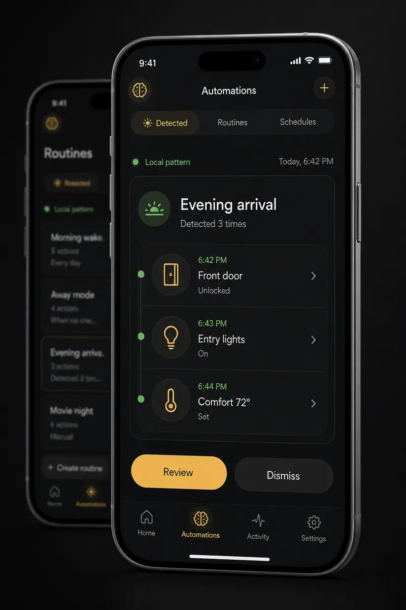 Tara app asking before saving an evening arrival routine